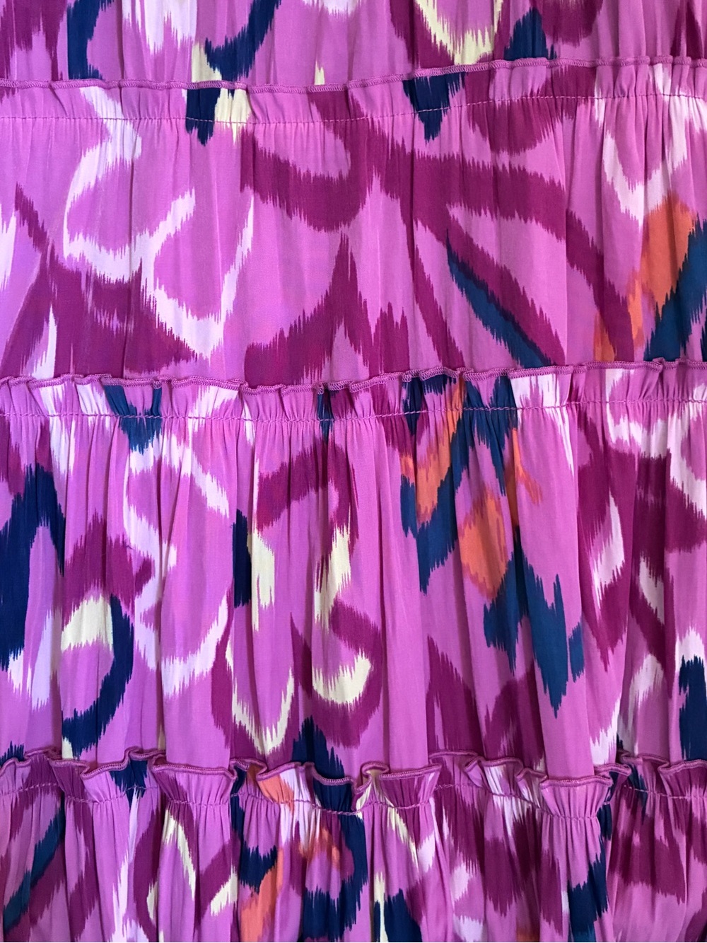 Chico's Fuchsia Pink Navy Ikat Resortwear Beach Tiered V-Neck Maxi Dress Sz 2P - Picture 9 of 12